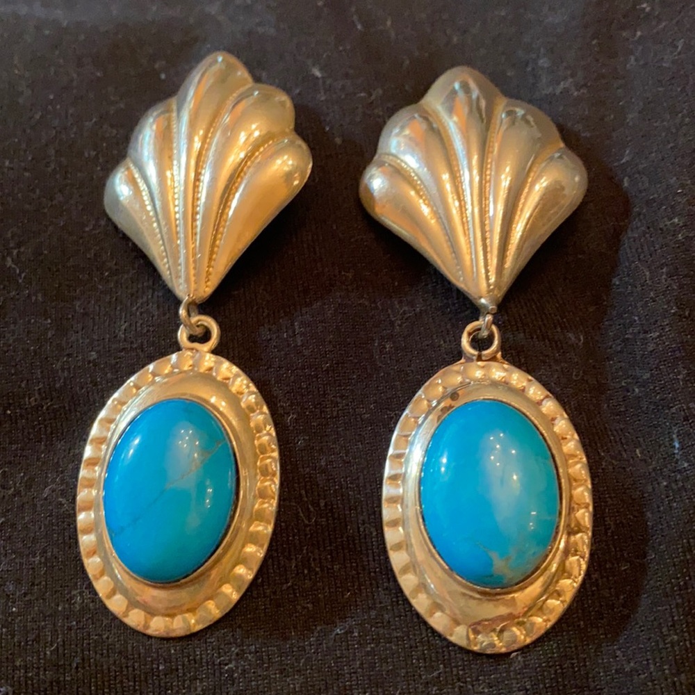 Long Sterling Peruvian turquoise earrings